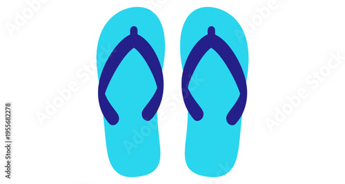 Pair of blue flip flops on white background for summer beach vacation