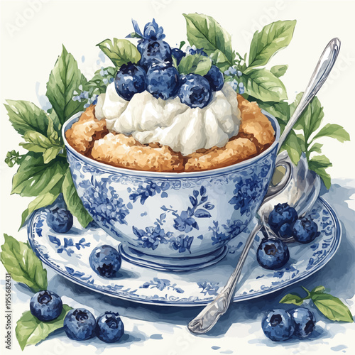 watercolor of Blueberry Cobbler draw illustration, isolated on a white background.