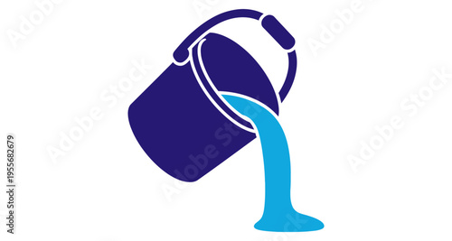 Blue bucket pouring liquid on white background vector illustration