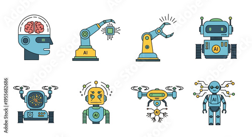 Collection of futuristic and gaming gloves with VR headset illustration