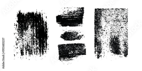 Grungy brush stroke texture set with black paint splashes. ink stains rough artistic background creative design.