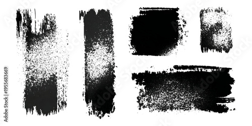 Grungy brush stroke texture set with black paint splashes. ink stains rough artistic background creative design.