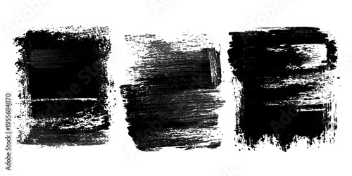 Grungy brush stroke texture set with black paint splashes. ink stains rough artistic background creative design.