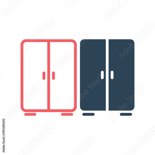 Cupboard icons set. Wardrobe furniture cabinet vector template.