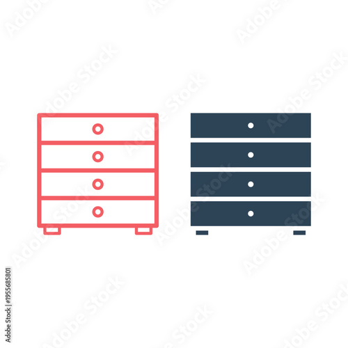 Cupboard icons set. Wardrobe furniture cabinet vector template.