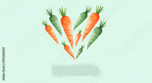 Vibrant Heart of Carrots: A colorful, artistic display of carrots arranged in a heart shape, evoking themes of healthy eating and fresh produce.
