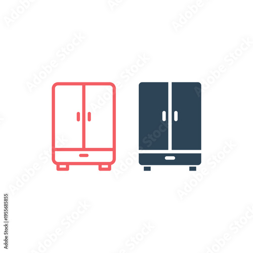 Cupboard icons set. Wardrobe furniture cabinet vector template.