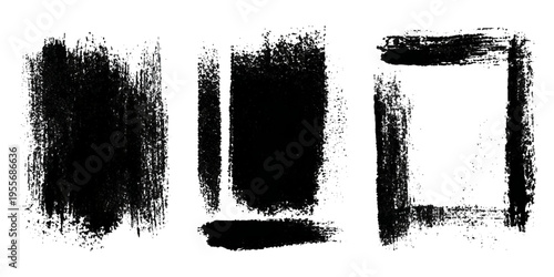 Grungy brush stroke texture set with black paint splashes. ink stains rough artistic background creative design.