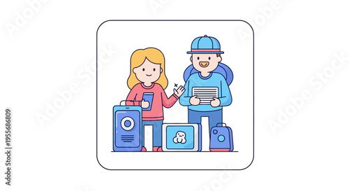 A cartoon illustration of a woman and a man in colorful business attire pulling apart a washing machine with a surprised expression on their faces on April Fools' Day