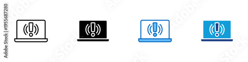 Laptop Alert Multiple Style Icon Design Vector - Laptop with exclamation mark representing system notification, device warning, and software issue