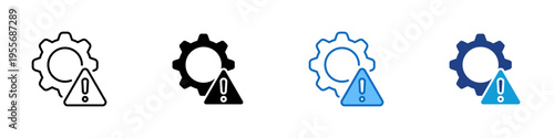Process Warning Multiple Style Icon Design Vector - Gear with warning sign representing system error, operational risk, and maintenance alert