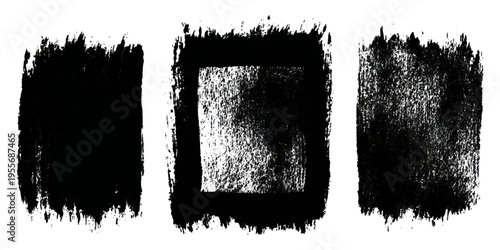 Grungy brush stroke texture set with black paint splashes. ink stains rough artistic background creative design.