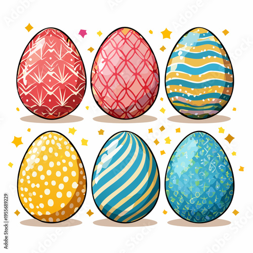Set aus handverzierten Ostereiern im Vektorstil