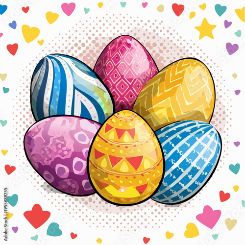 Set aus handverzierten Ostereiern im Vektorstil