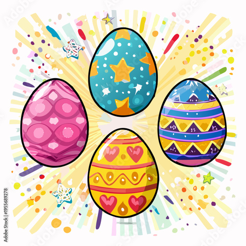 Set aus handverzierten Ostereiern im Vektorstil