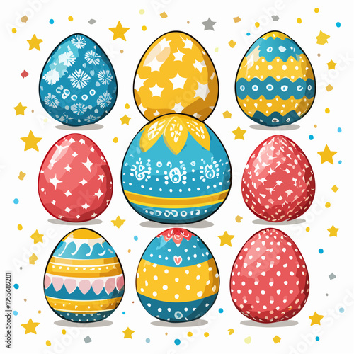 Set aus handverzierten Ostereiern im Vektorstil