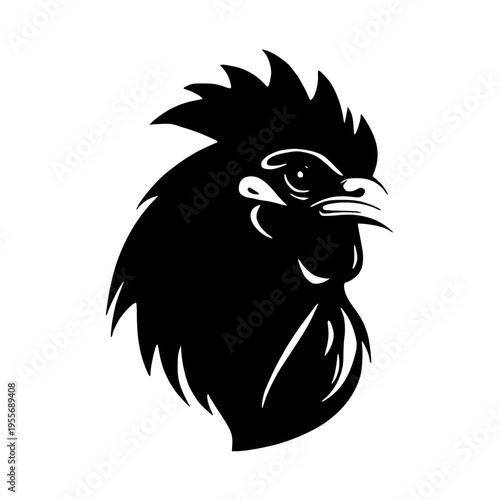 Black rooster head in profile