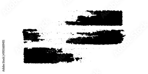 Grungy brush stroke texture set with black paint splashes. ink stains rough artistic background creative design.