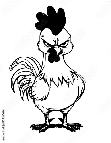 A cartoon rooster with an angry expression