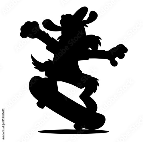 Cartoon Dog Skateboarding Jump Silhouette
