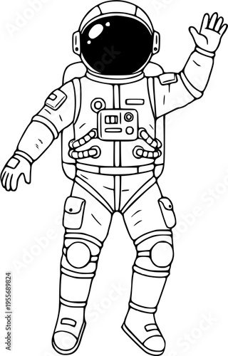 An astronaut waving in a spacesuit
