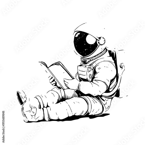 Astronaut sitting on the floor with a tablet