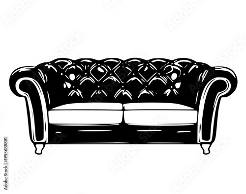 A black leather chesterfield sofa with white cushions