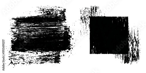 Grungy brush stroke texture set with black paint splashes. ink stains rough artistic background creative design.