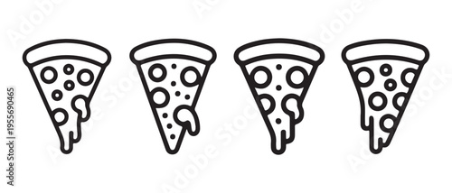 Set of Minimalist Pizza Slices. with Dripping Melting Cheese, Outline Flat Design Vector Illustration.