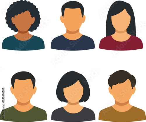 Collection of flat vector avatar icons representing a diverse group of professional people with different hairstyles and skin tones for user profile placeholders and community web design social media 
