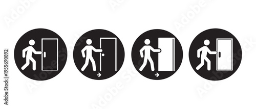 People opening and closing doors in various ways, a minimalist flat design vector illustration.