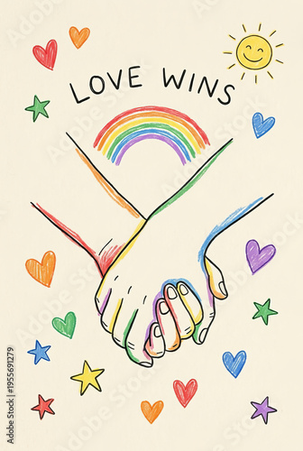 Poster in a minimalist style, like a child's drawing, with hand-drawn lines. Contains the text 