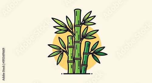 Vibrant Green Bamboo Plant with Leaves Illustration