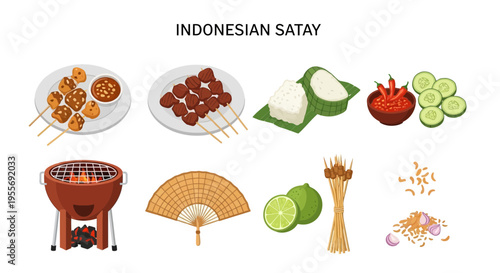 Indonesian satay food and ingredients.