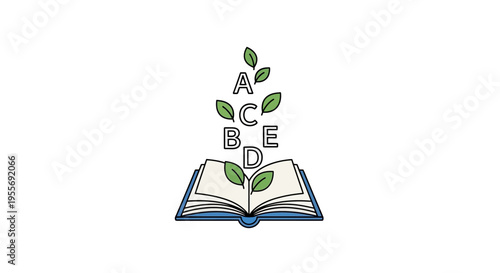 Book with green leaves growing out.