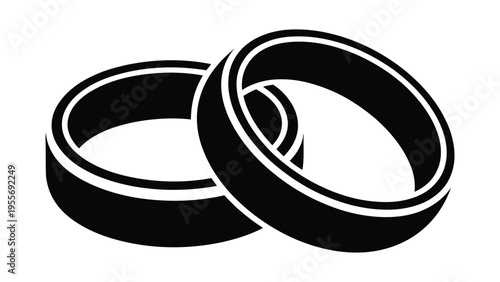 minimal illustration of wedding rings intertwined symbol of love marriage engagement jewelry concept black and white design isolated background