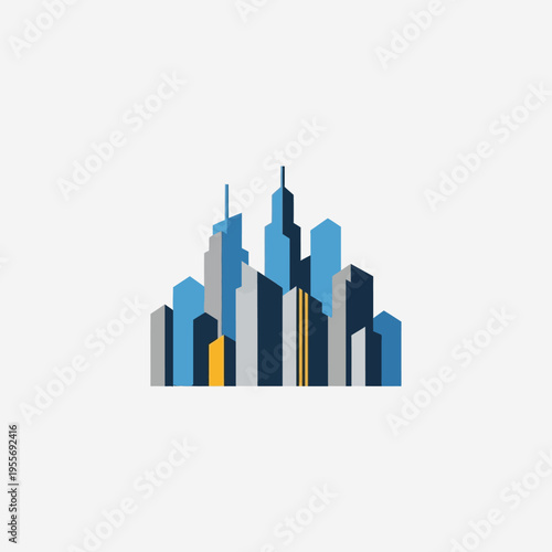 Colorful Abstract City Buildings Skyline Logo Design in Bright Studio