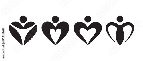 Set of abstract heart-shaped human icons for love, care, and unity vector illustration.