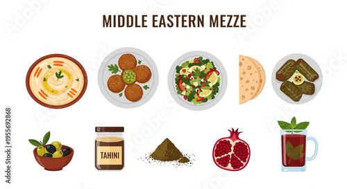Middle Eastern Mezze Food and Drinks.