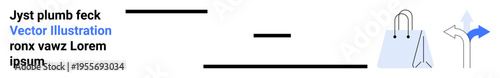 E-commerce, navigation, wayfinding, consumer goods, online shopping, retail. Minimal design showing shopping bags and direction signs. E-commerce and navigation