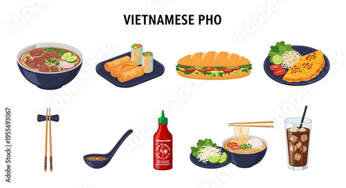Vietnamese Pho Noodle Soup Food Items.