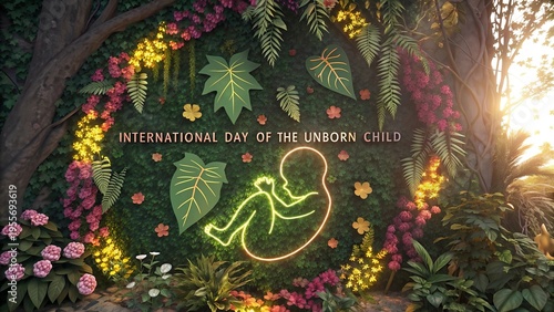 Unborn Child, Nature inspired design with leaves forming unborn baby symbol concept.