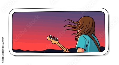 Electric Guitar Player at Sunset - Artistic Music Illustration
