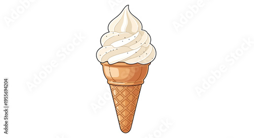 Vanilla soft serve ice cream in a waffle cone isolated on white background