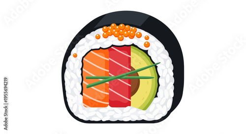 Fresh sushi maki roll illustration with salmon tuna and avocado