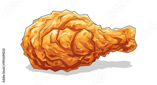 Cartoon illustration of a crispy fried chicken drumstick isolated on white