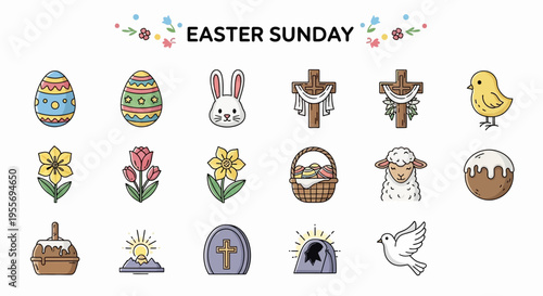 Easter Holiday Icons Celebratory Symbols of Spring, Faith, and New Beginnings