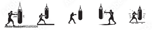 vector of a person hitting a punching bag in silhouette style