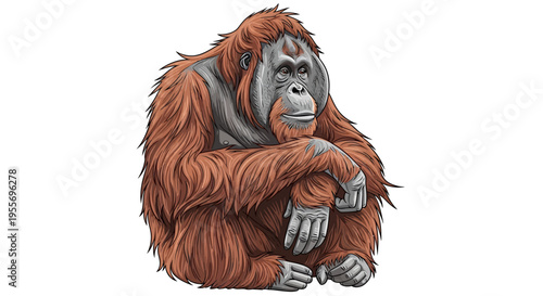 Illustration of a thoughtful orangutan sitting.