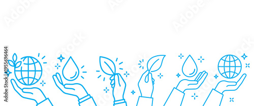 Hands holding symbols of global sustainability and environmental care